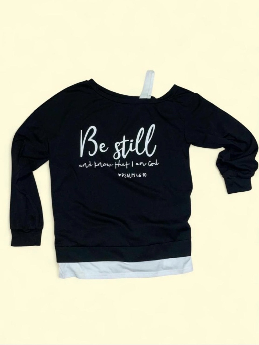 Religious Off The Shoulder Relaxed Long Sleeve Tee - Black & White M